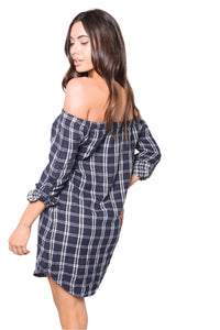 Women's Flannel Off The Shoulder 3/4th Sleeves Dress