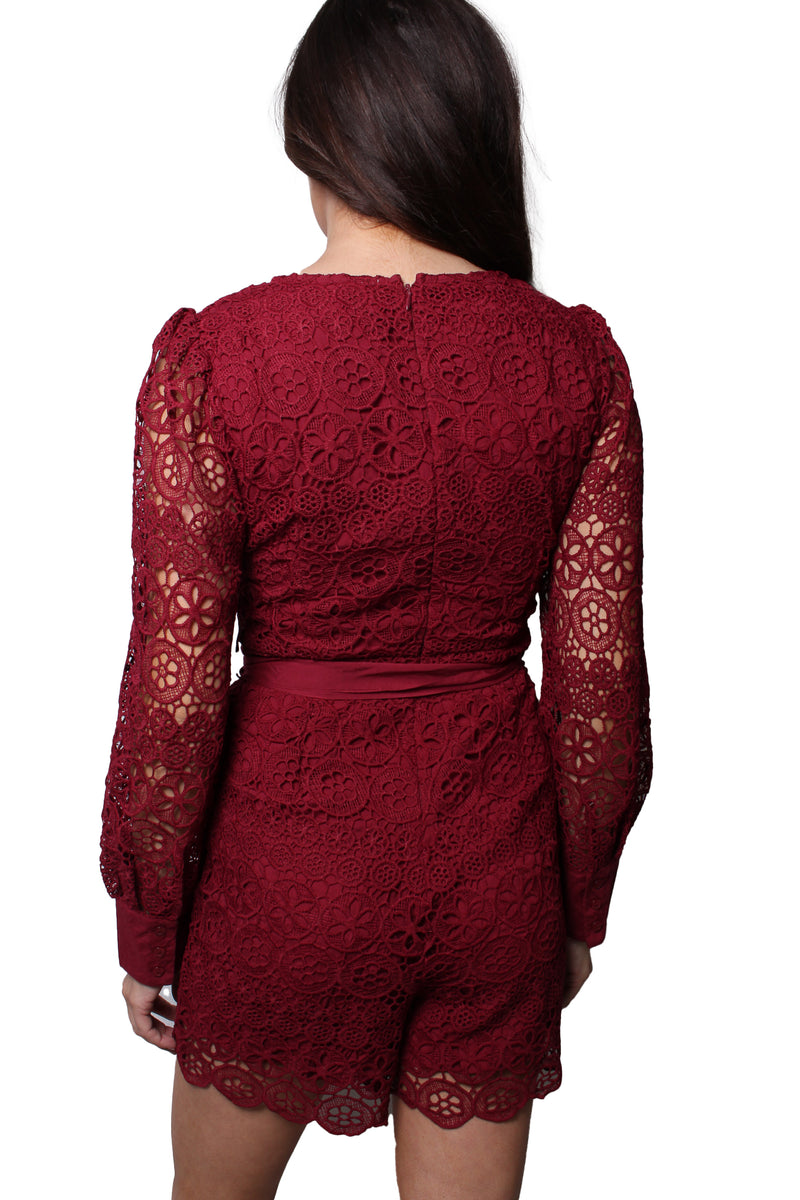 Women's Long Sleeve Round Neck Embroidered Romper