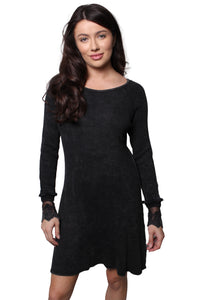Women's Long Sleeve Round Neck Lace Detail Waffle Dress