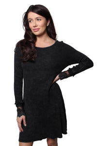Women's Long Sleeve Round Neck Lace Detail Waffle Dress
