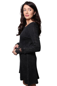 Women's Long Sleeve Round Neck Lace Detail Waffle Dress