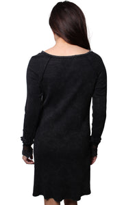 Women's Long Sleeve Round Neck Lace Detail Waffle Dress