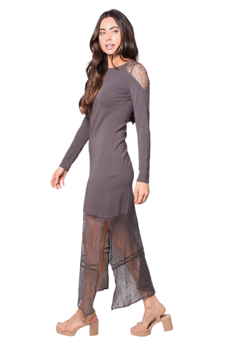Women's Lace Shoulder Detail with Side Split Maxi Dress