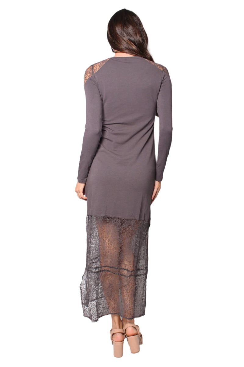 Women's Lace Shoulder Detail with Side Split Maxi Dress