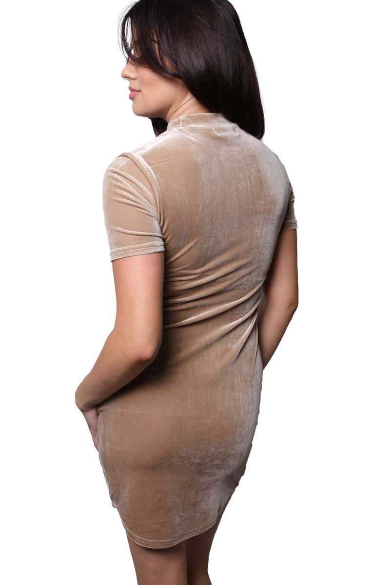 Women's Short Sleeve Mock Neck Bodycon Velvet Mini Dress