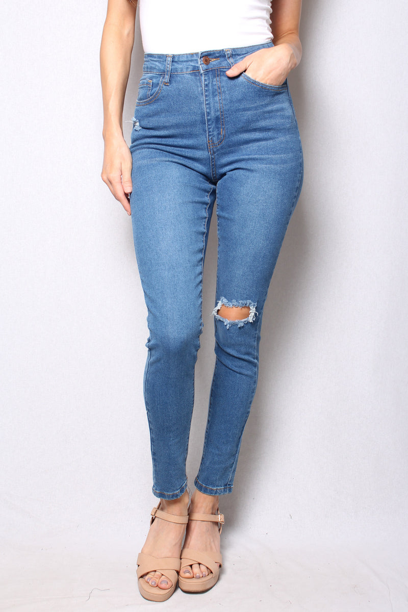 Women's High Waist Medium Wash Skinny Jeans