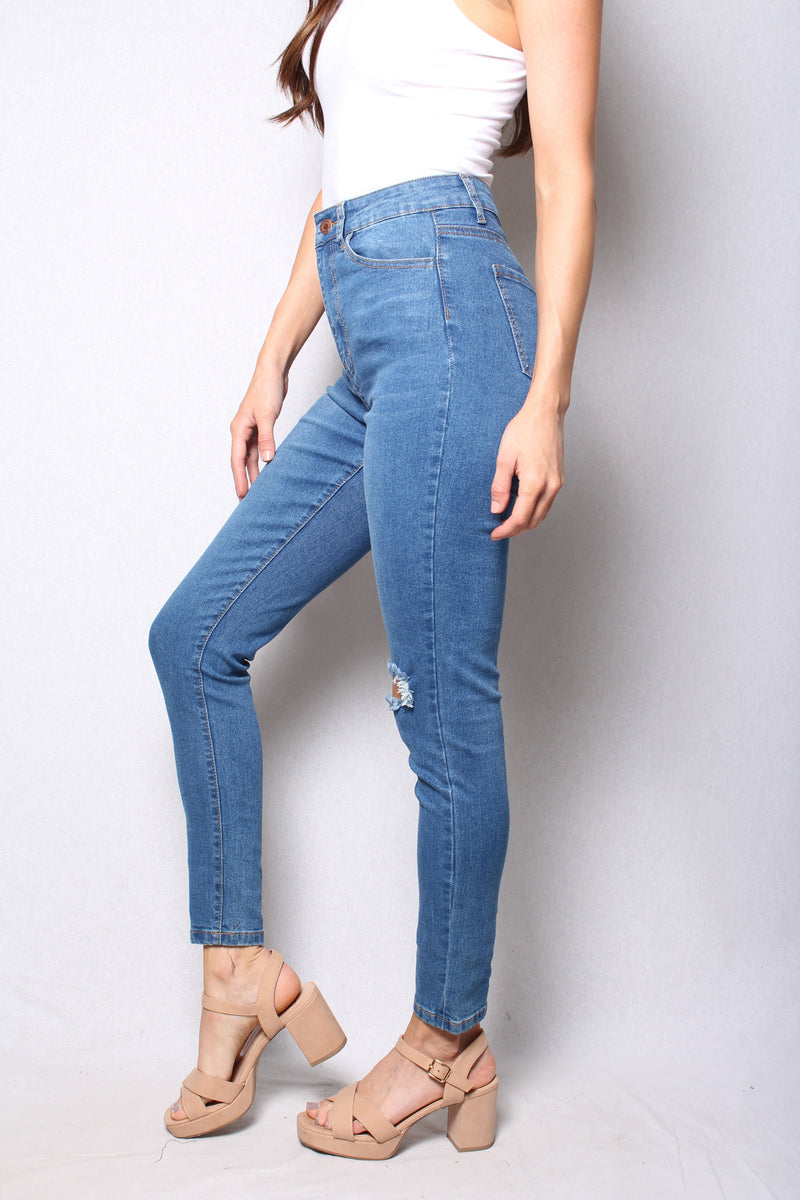 Women's High Waist Medium Wash Skinny Jeans