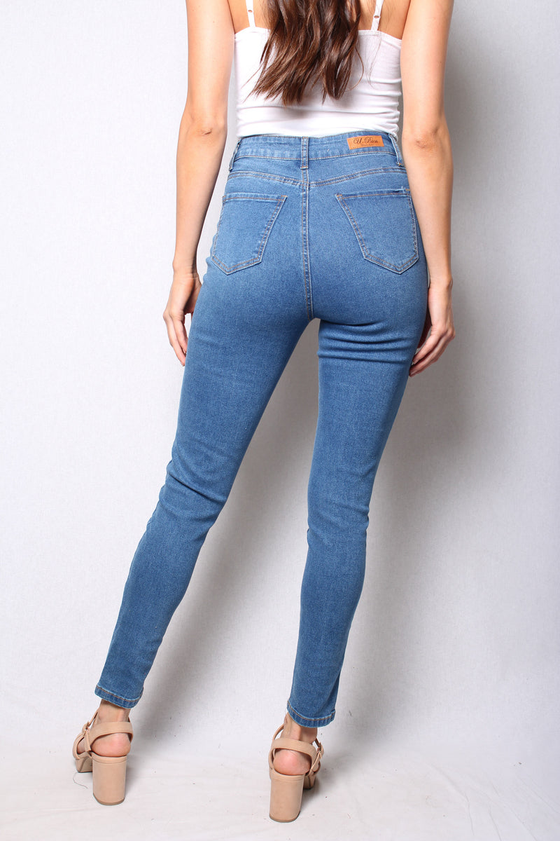 Women's High Waist Medium Wash Skinny Jeans