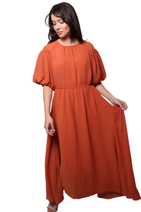 Women's Puff Sleeve Round Neck Maxi Dress