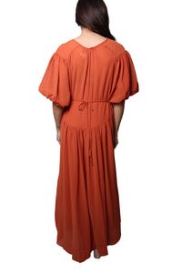 Women's Puff Sleeve Round Neck Maxi Dress