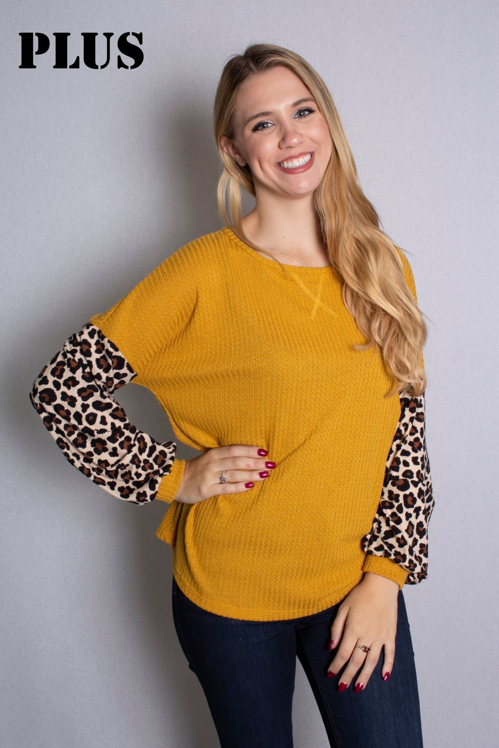 Women's Plus Size Animal Print Bishop Sleeve Loose Fit Top