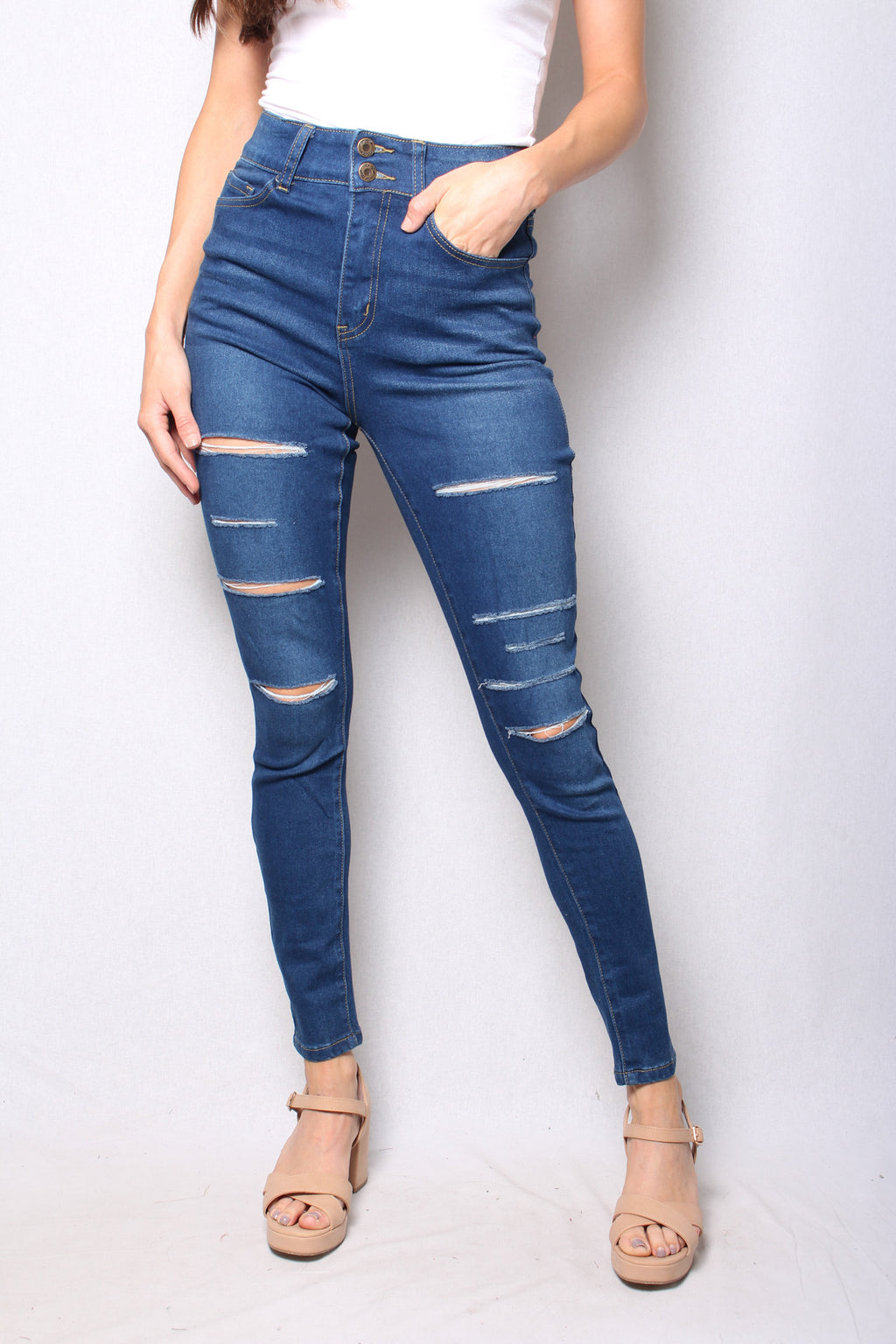 Women's High Waist Dark Wash Ripped Jeans