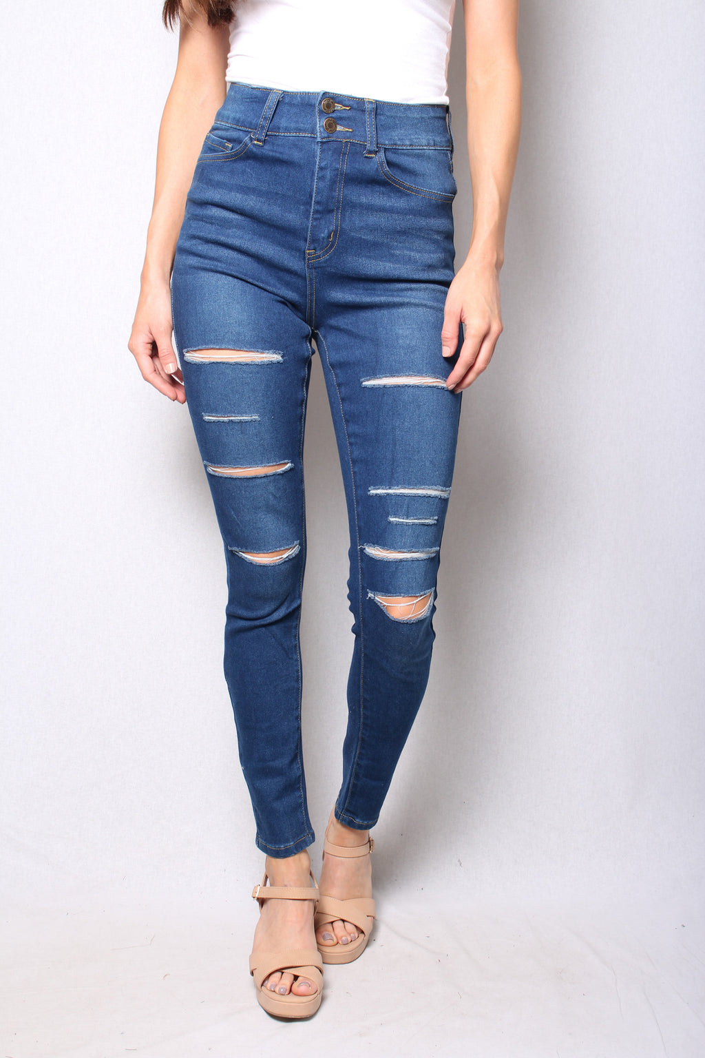 Women's High Waist Dark Wash Ripped Jeans