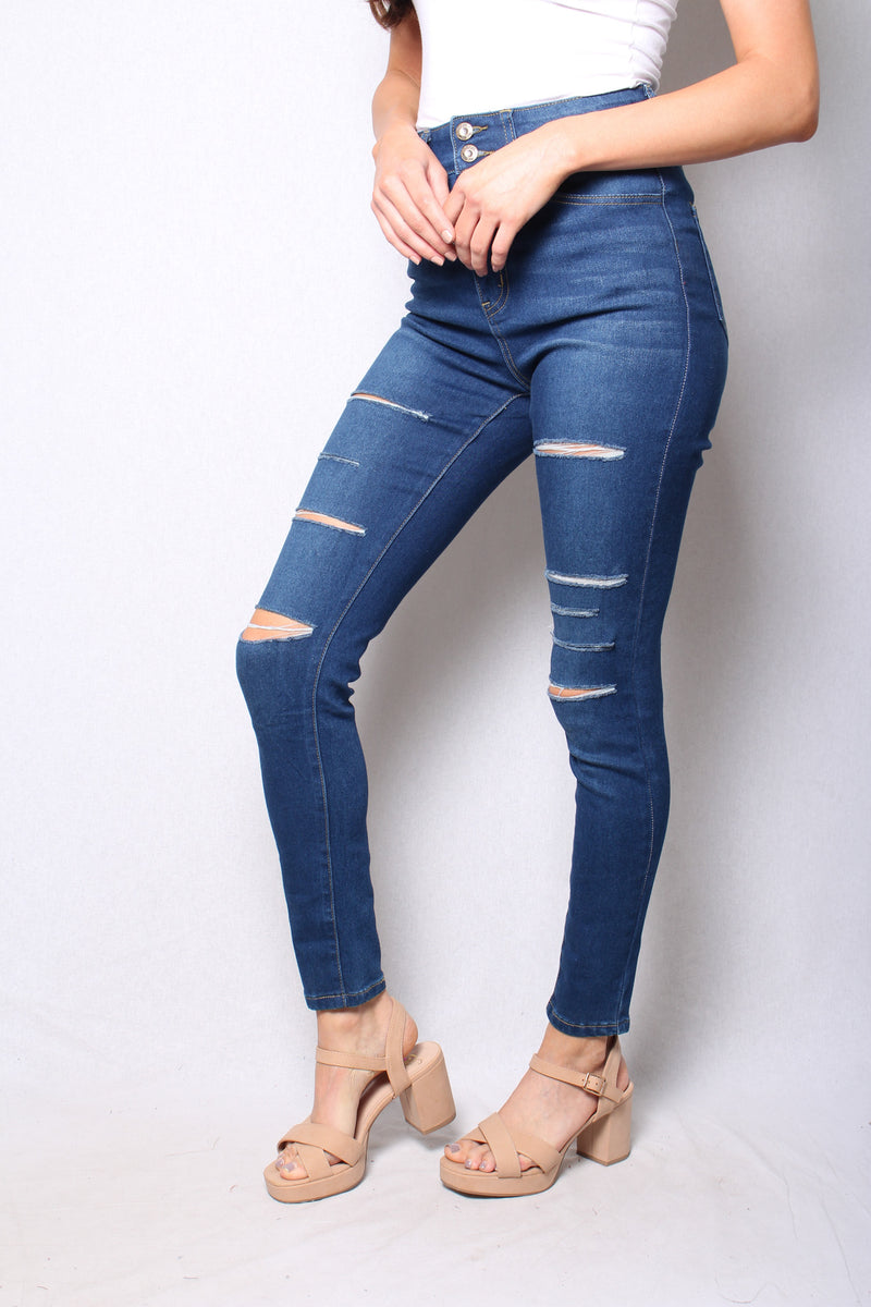 Women's High Waist Dark Wash Ripped Jeans