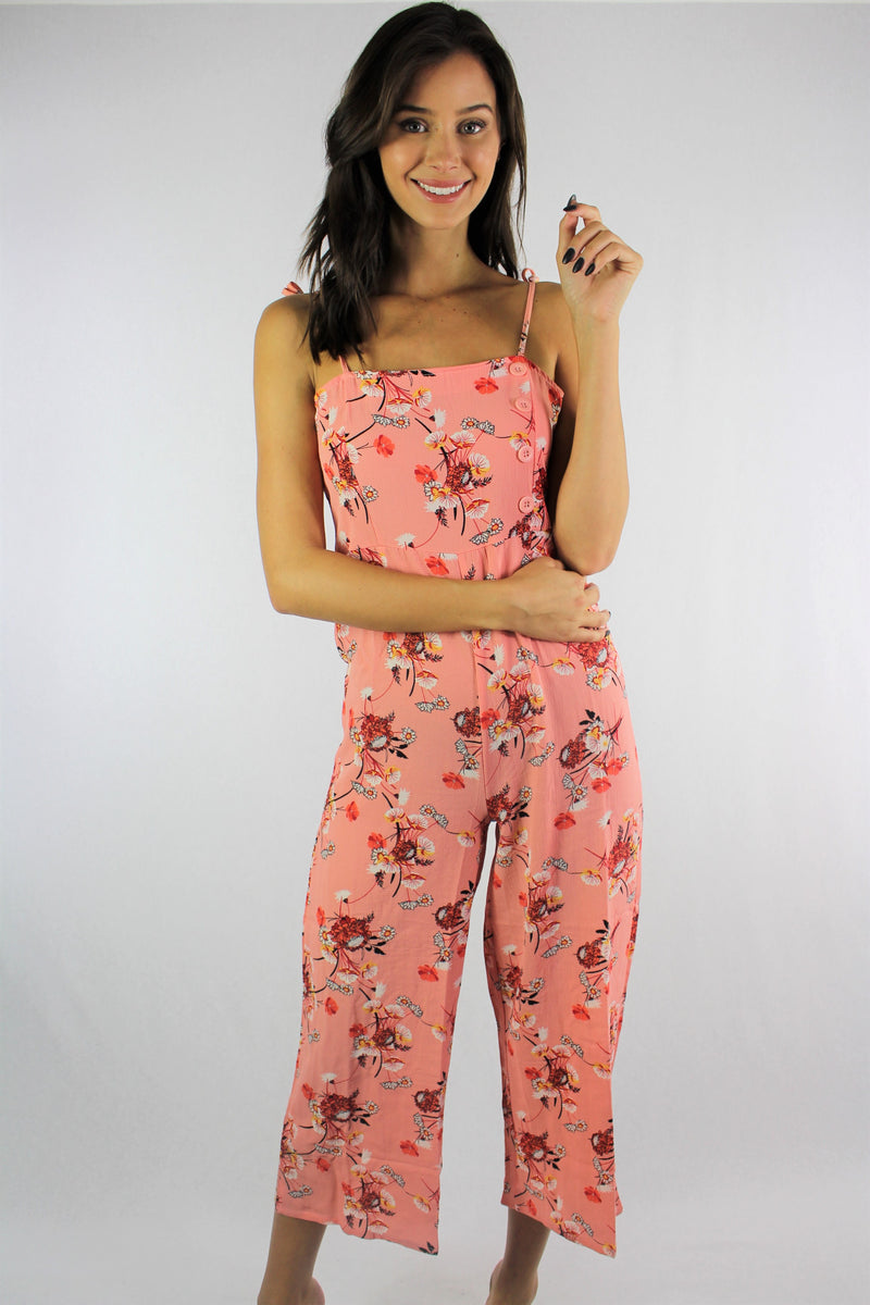 Women's Strappy Floral Print Jumpsuit with Cinched Back