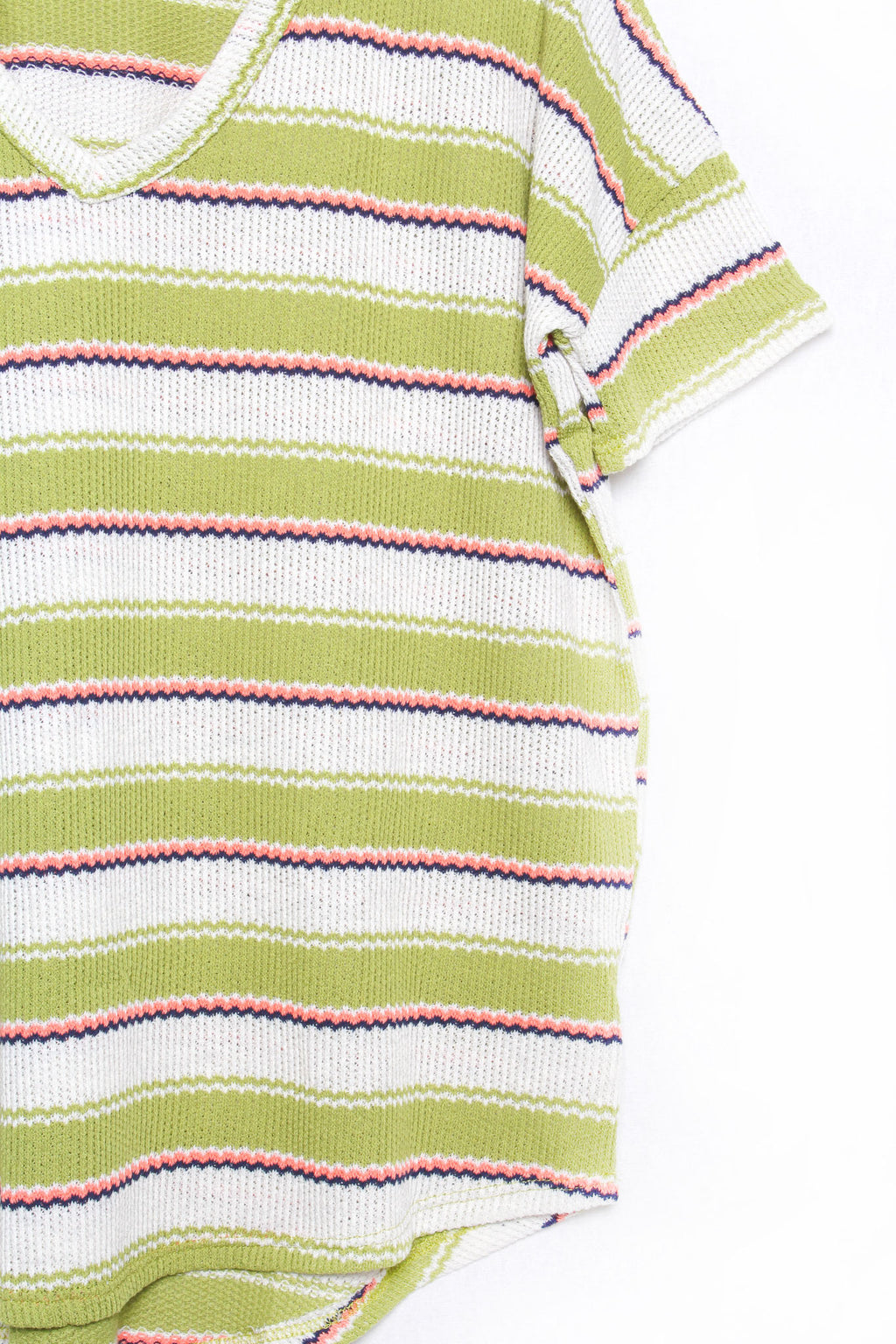 Women's Short Sleeve V Neck Stripes Knitted Top