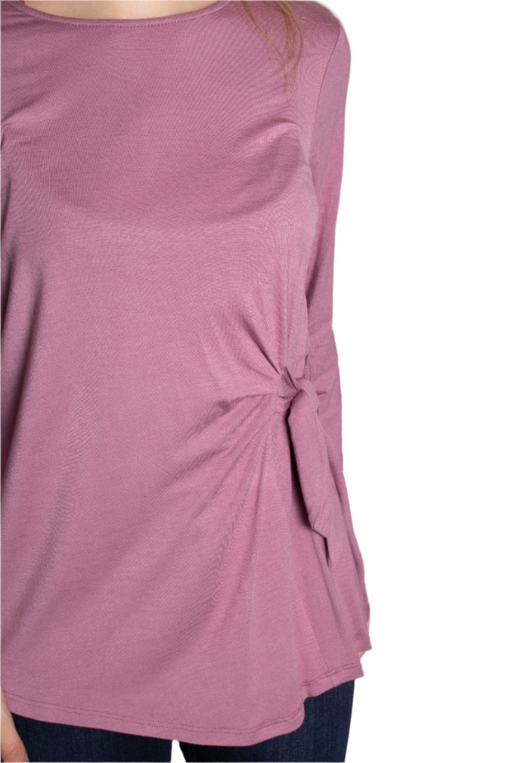 Women's 3/4 Sleeve Side Tie Knot Asymmetrical Top