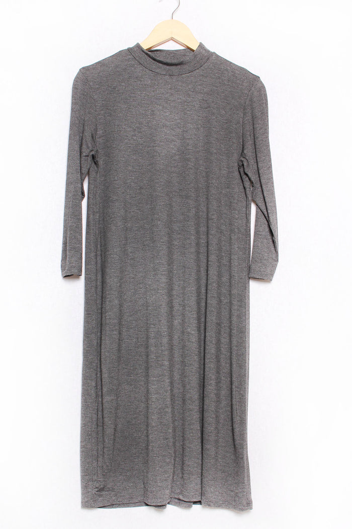 Women's 3/4 Sleeve High Neck Solid Midi Dress