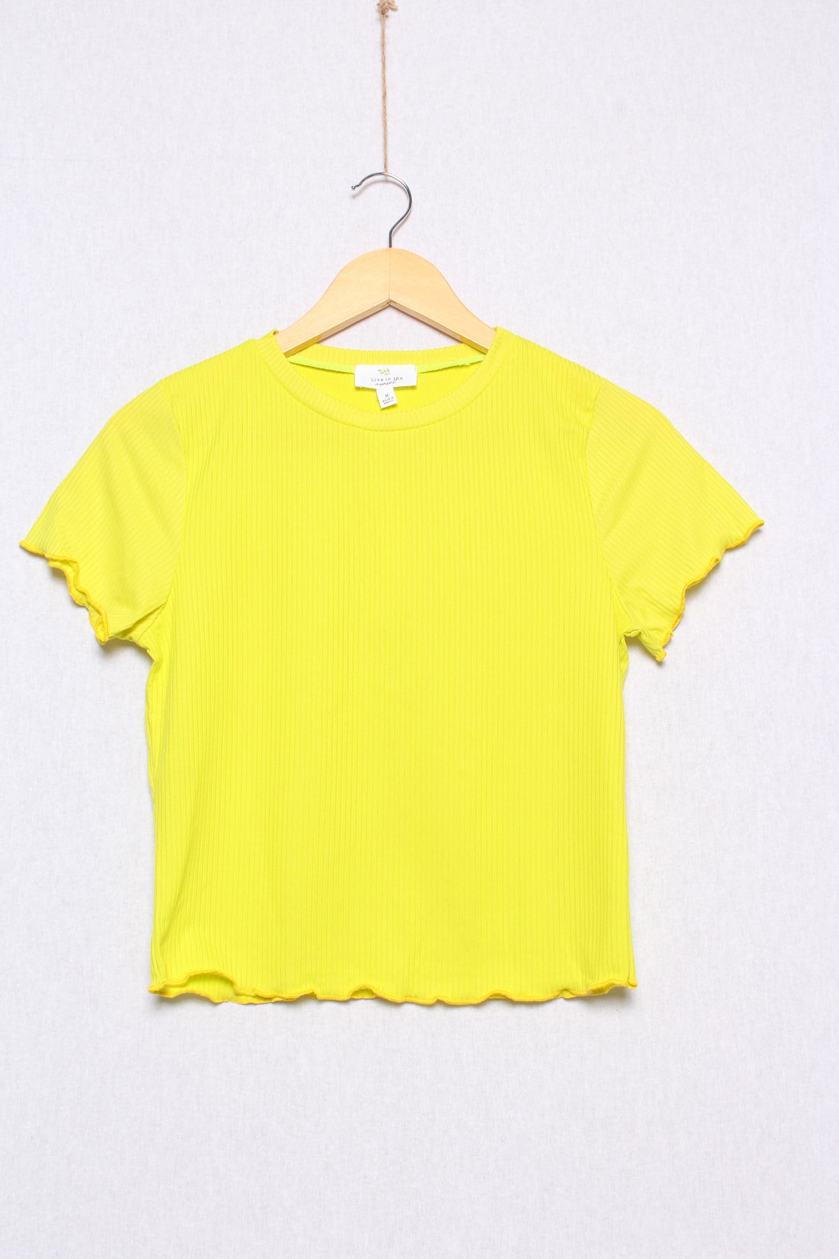 Women's Short Sleeve Round Neck Rib Knit Ruffle Top