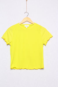 Women's Short Sleeve Round Neck Rib Knit Ruffle Top