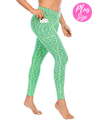 Wholesale Women's Plus Size Leggings Crossover High Waisted Design with  Side Pocket - Yellow Green – Good Stuff Apparel