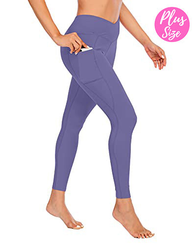 Women's Plus Crossover High Waisted Side Pocket Legging