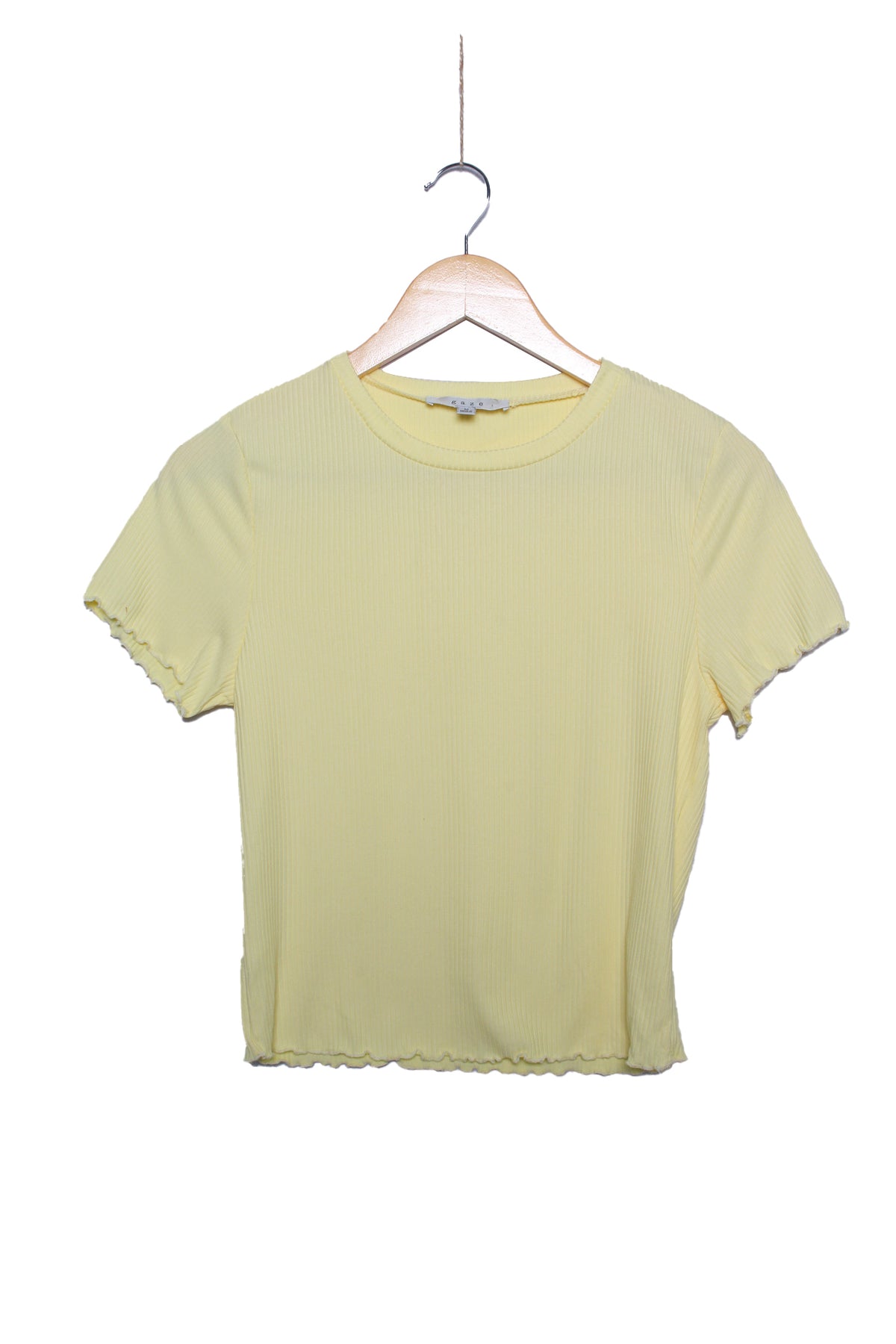 Women's Short Sleeve Round Neck Rib Knit Ruffle Top