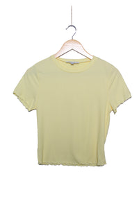 Women's Short Sleeve Round Neck Rib Knit Ruffle Top