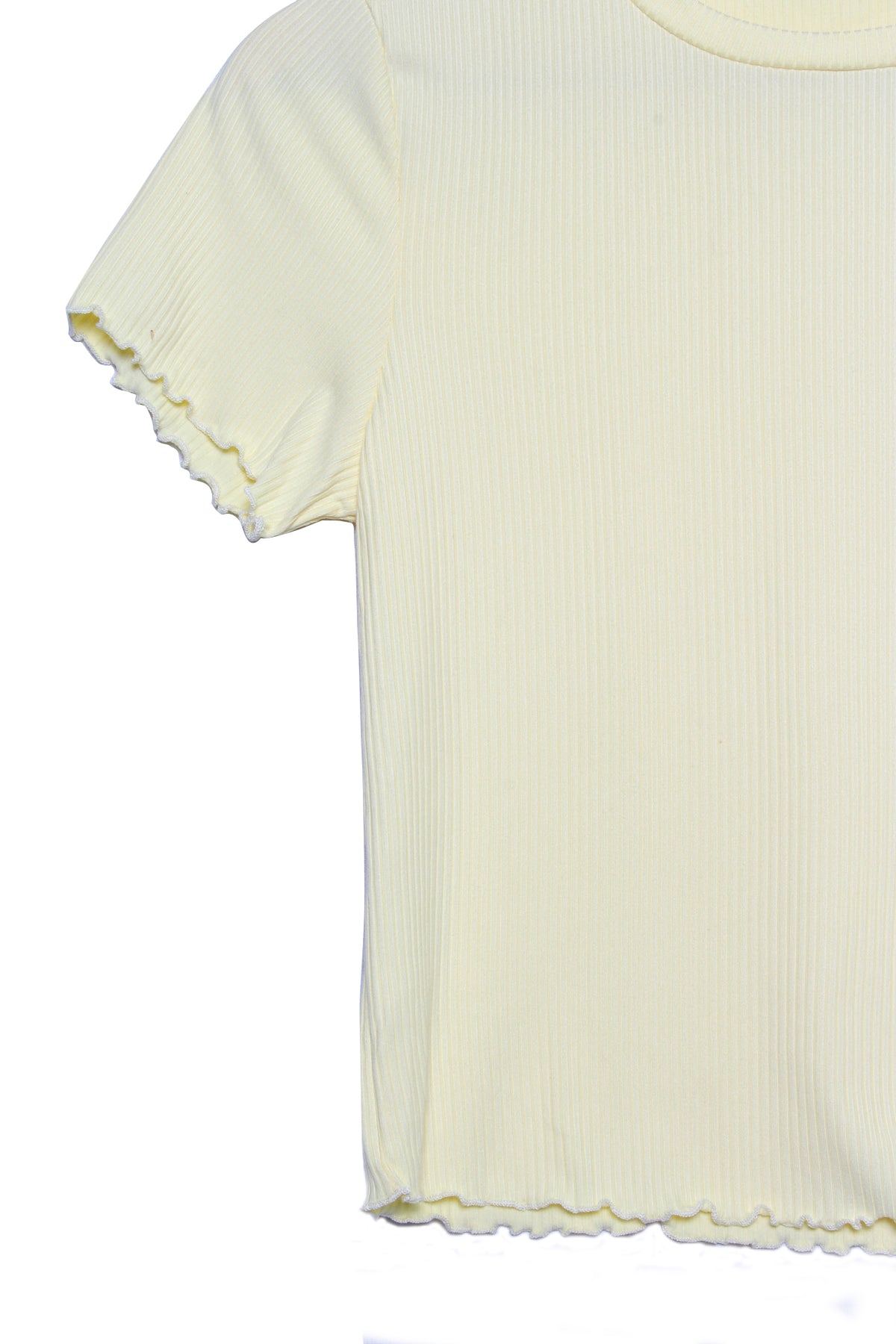Women's Short Sleeve Round Neck Rib Knit Ruffle Top