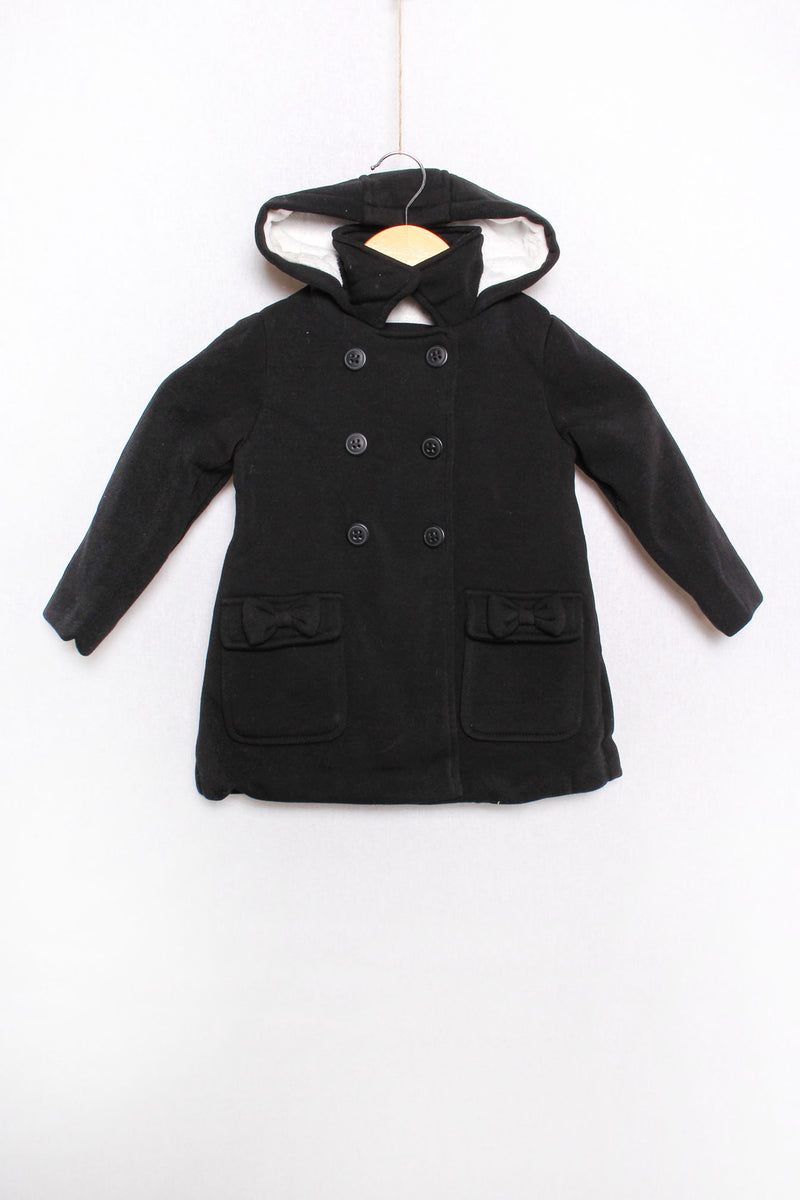 Girl's Long Sleeve Button Down Bowtie Embellished Hooded Jacket