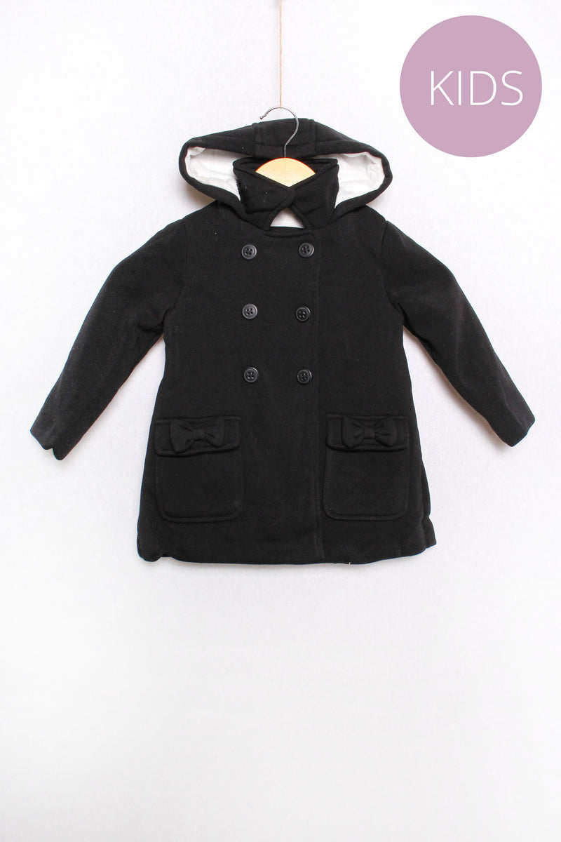Girl's Long Sleeve Button Down Bowtie Embellished Hooded Jacket