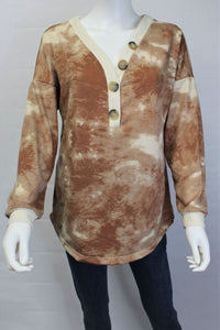 Women's Long Sleeve Tie Dye Top With Button Detail