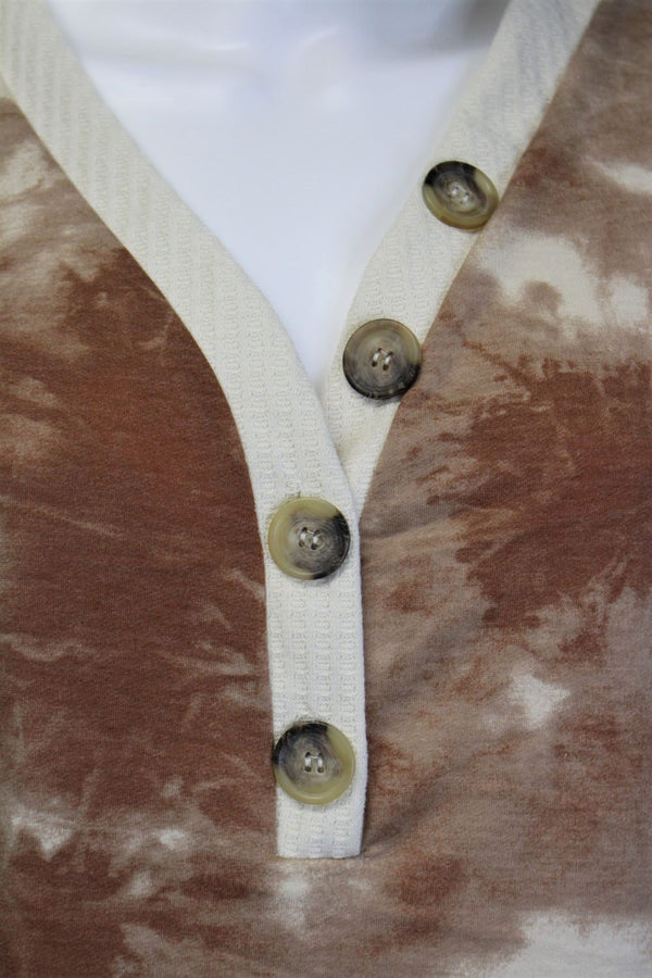 Women's Long Sleeve Tie Dye Top With Button Detail