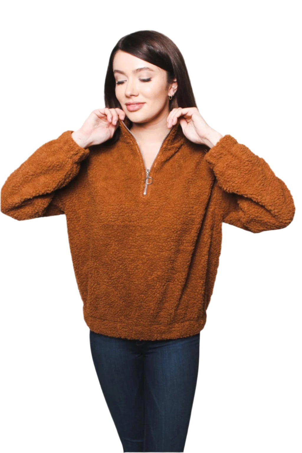 Women's Teddy Zip Long Sleeve Front Sweater