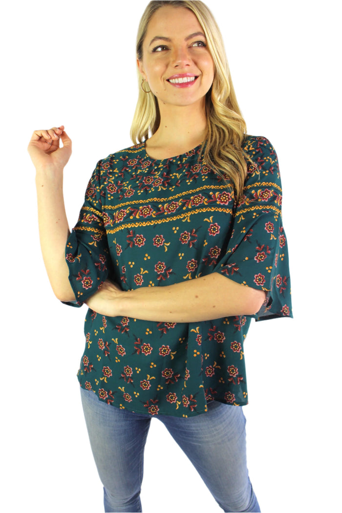 Women's Elbow Sleeve Printed Blouse