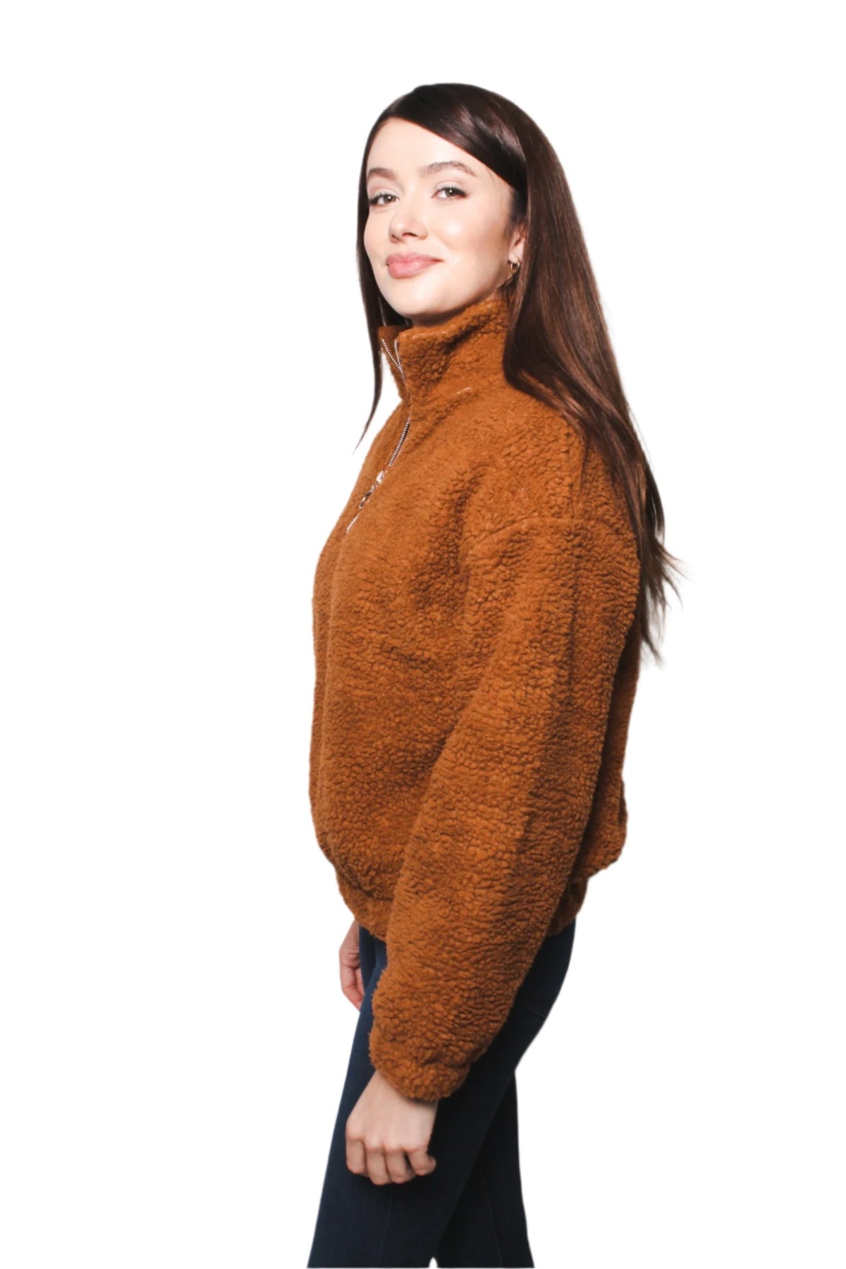 Women's Teddy Zip Long Sleeve Front Sweater