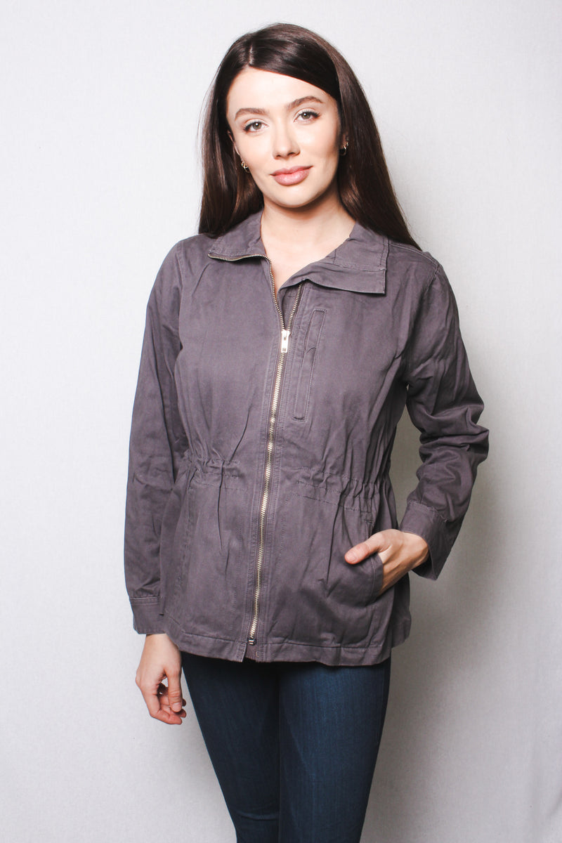 Women's Long Sleeves Zipper Cinched Waist Jacket