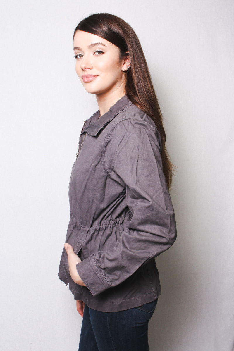 Women's Long Sleeves Zipper Cinched Waist Jacket