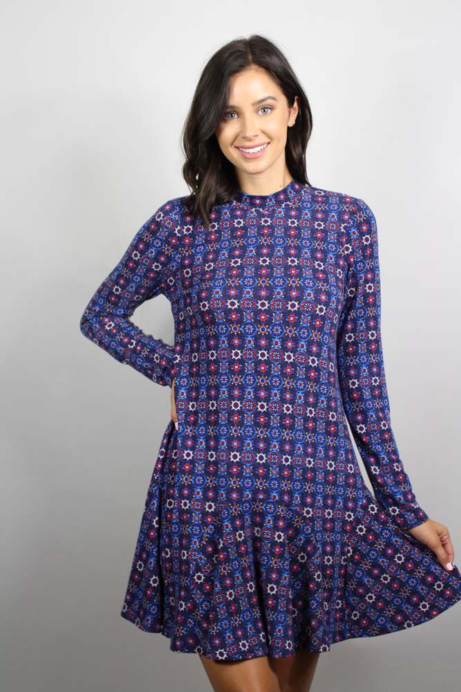 Women's Printed Pleated Hem Dress