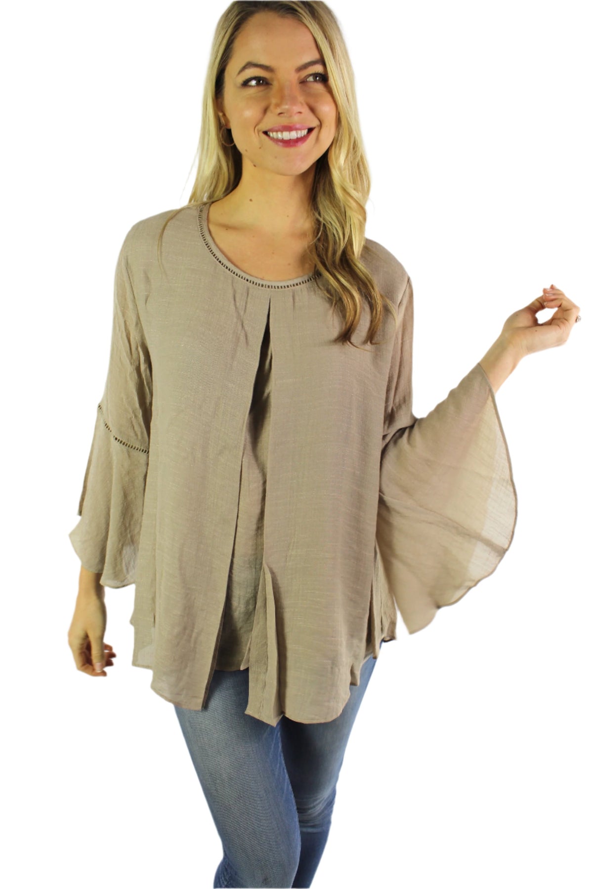 Women's Bell Sleeve Round Neck Blouse