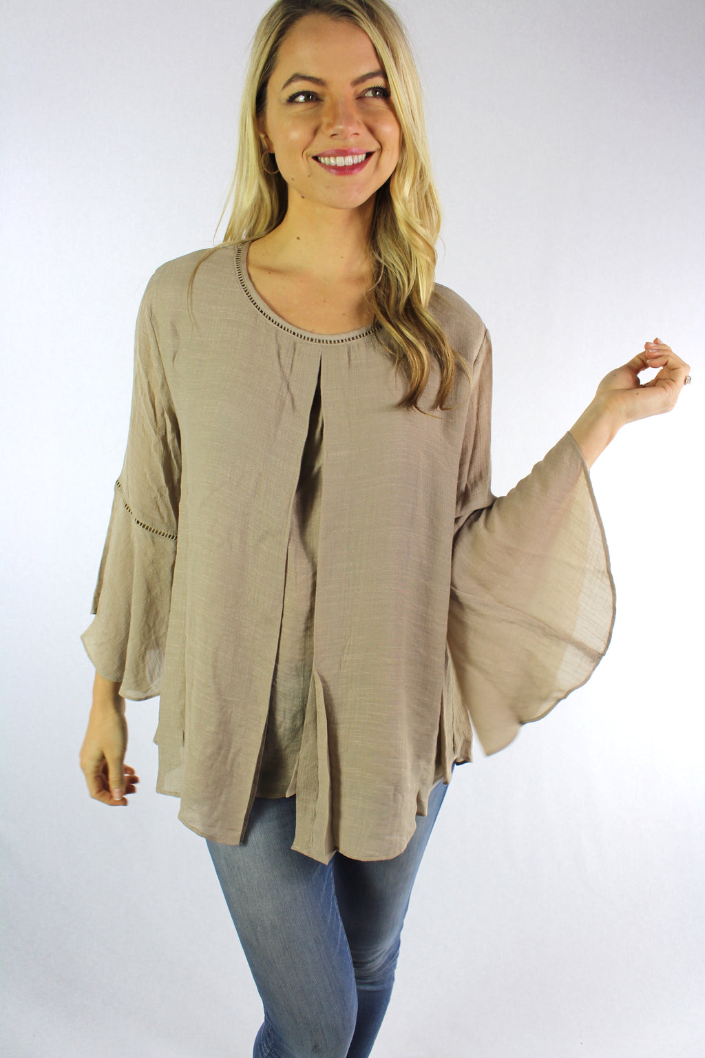 Women's Bell Sleeve Round Neck Blouse