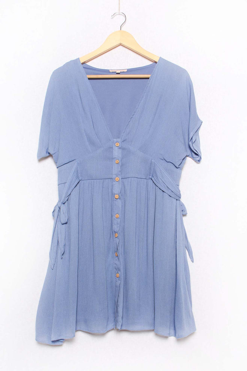 Women's Short Sleeve V Neck Button Down Dress