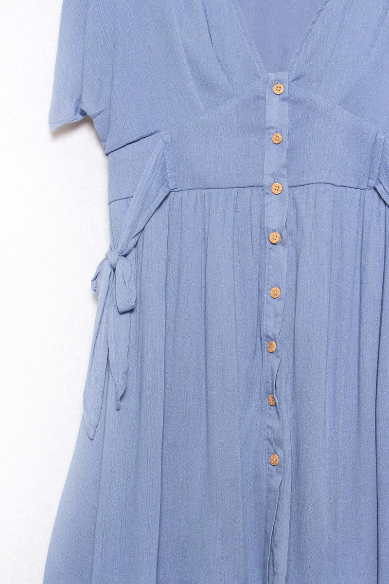 Women's Short Sleeve V Neck Button Down Dress