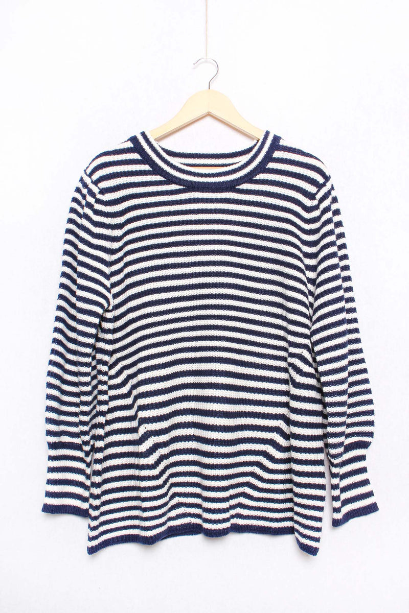 Women's Plus Long Sleeves Round Neck Striped Knitted Sweater