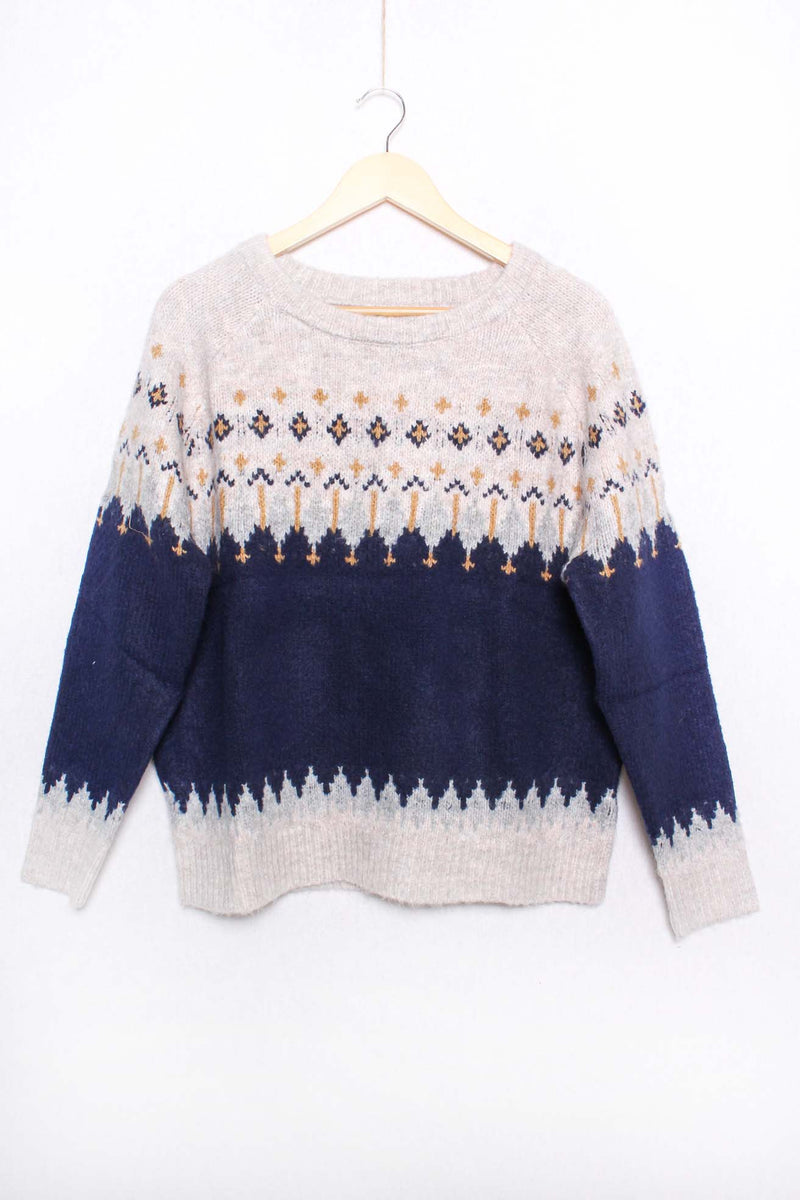 Women's Long Sleeves Round Neck Printed Rib Knit Sweater