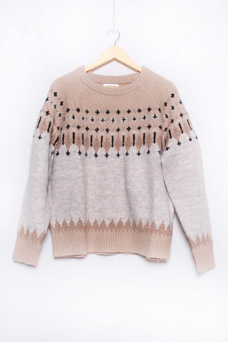 Women's Long Sleeves Round Neck Printed Rib Knit Sweater