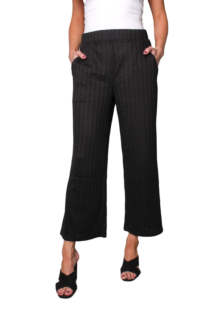 Women's High Waisted Wide Leg Ribbed Textured Pants