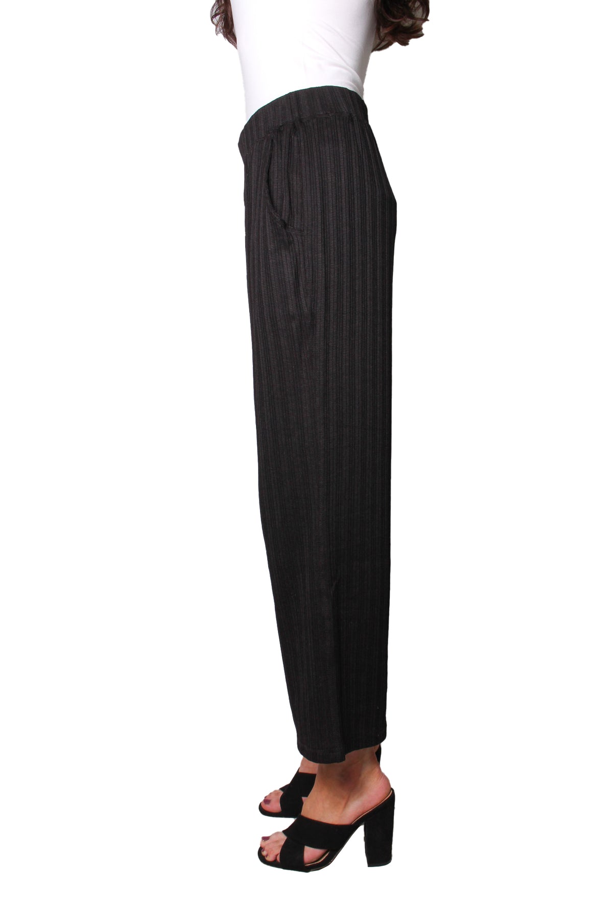 Women's High Waisted Wide Leg Ribbed Textured Pants