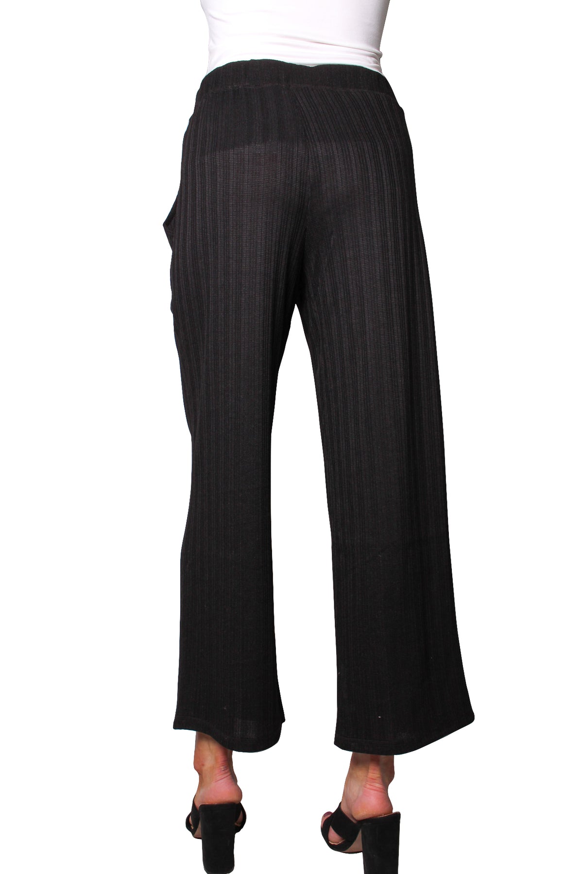 Women's High Waisted Wide Leg Ribbed Textured Pants