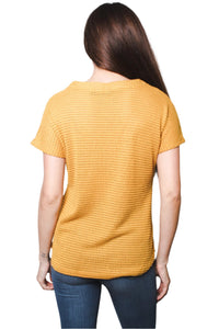 Women's Short Sleeve V Neck Henley Top with Button Detail